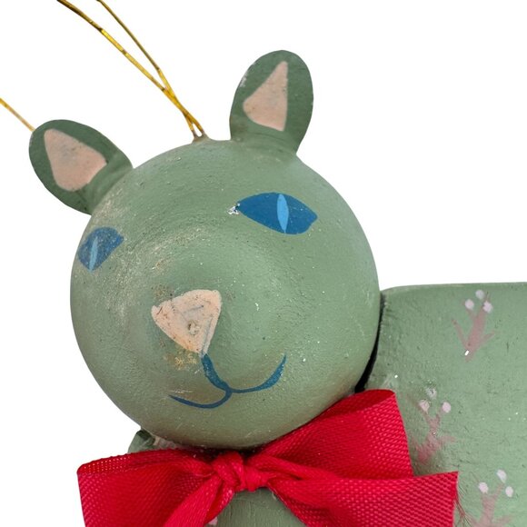 Set Of 2 Vintage Folk Art Cat Wooden Christmas Ornaments Hand Painted 1985 - Picture 6 of 8